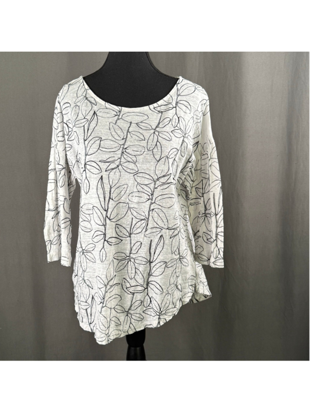 Linen Tunic Women L Cynthia Rowley Leaf Print Lagenlook Mori Kei Resort White